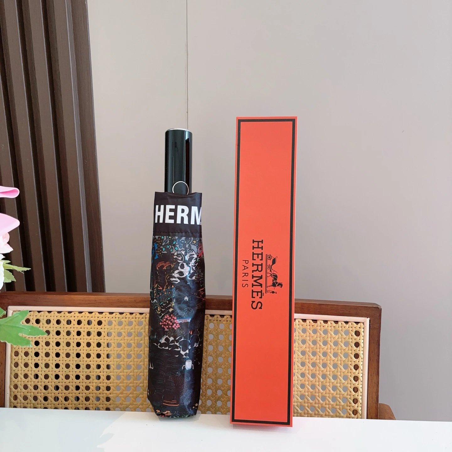 HERMES Print Umbrella in Black