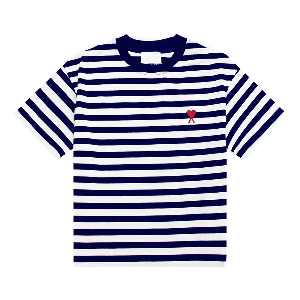AMI Navy Stripe Heart T-Shirt