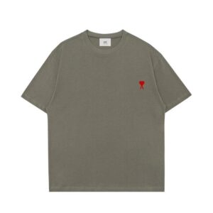 AMI Small Heart Embroidered T-Shirt in Charcoal Gray