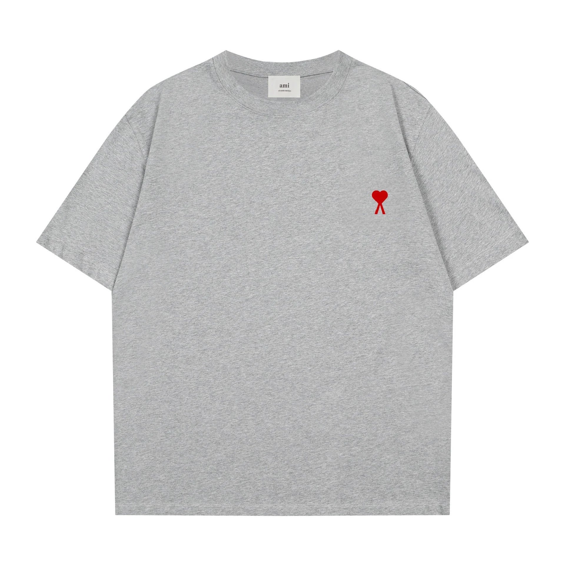 AMI Small Heart Embroidered T-Shirt in Floral Gray