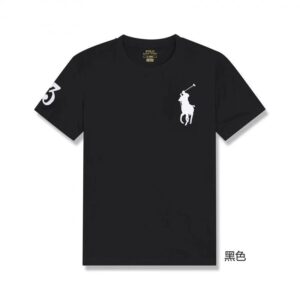 Ralph Lauren Large Horse Embroidered Crew Neck Polo Shirt Black
