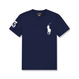 Ralph Lauren Large Horse Embroidered Crew Neck Polo Shirt Blue
