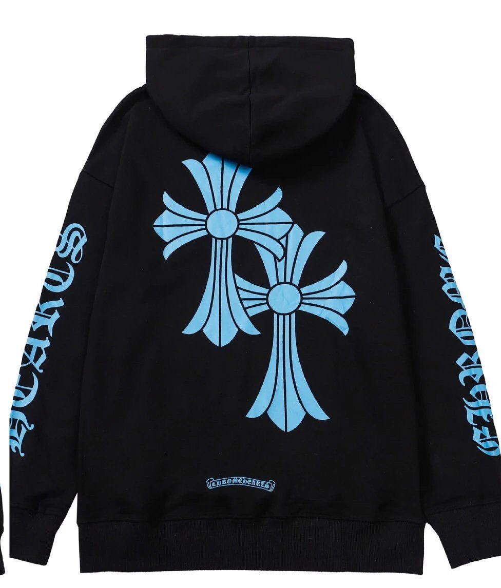 Gothic Style Black Hooded Sweatshirt Chrome Hearts