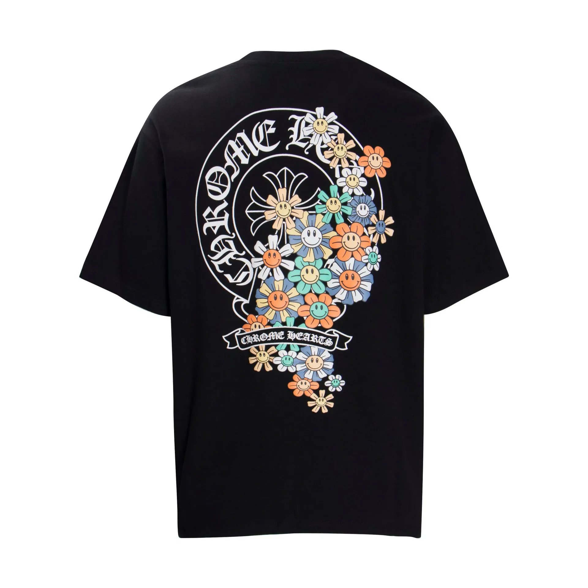 Smiley Floral Series Oversized Black T-Shirt Chrome Hearts