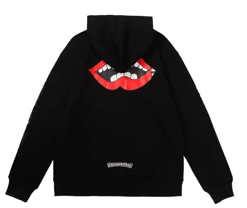 Red Lips Streetwear Black Hoodie Chrome Hearts