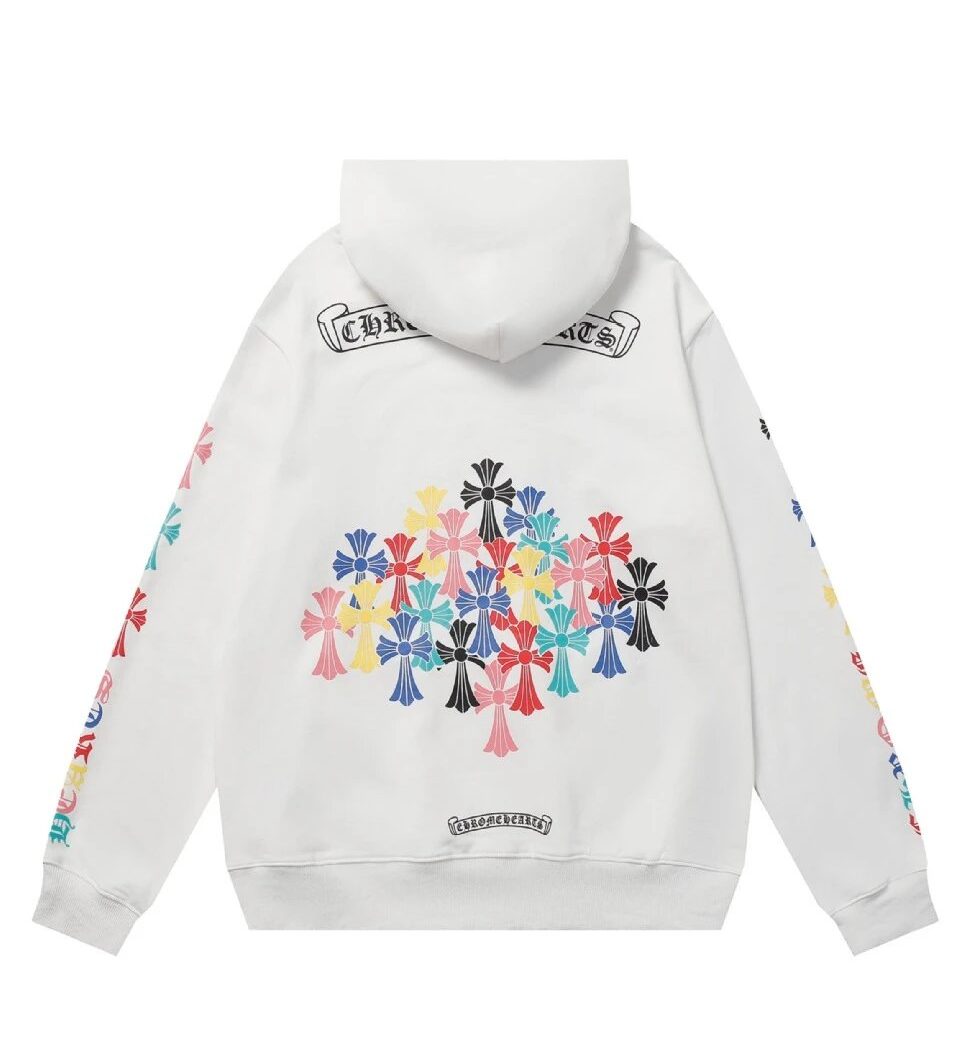 Chrome Hearts Colorful Cross Hooded Sweatshirt - White