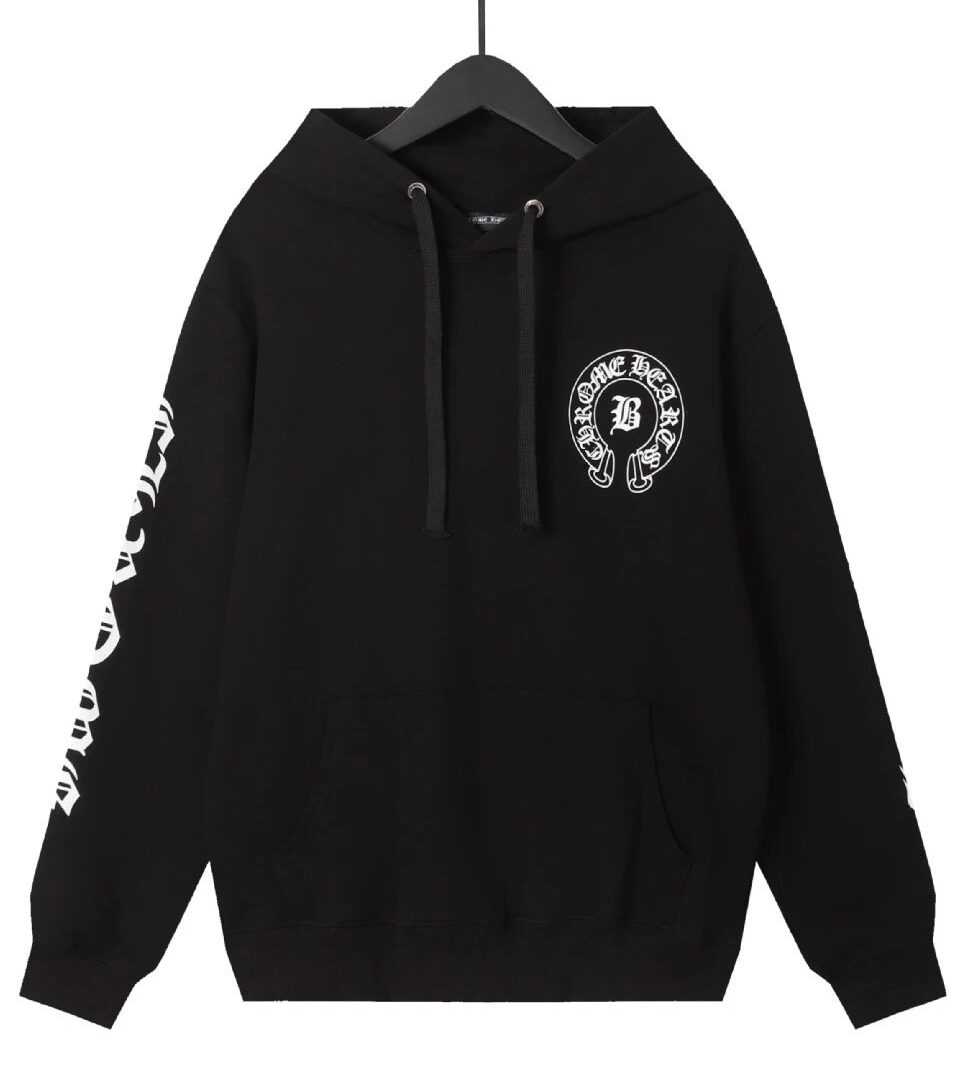 Horseshoe Print Streetwear Black Hoodie Chrome Hearts