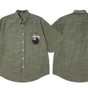 Stussy Green Striped Short-Sleeve Shirt