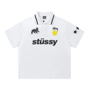 Stussy Stand Collar Black Eight Jersey T-Shirt White