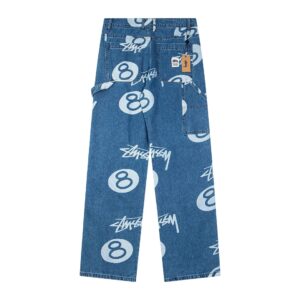 Stussy Black Eight Print Jeans - Blue