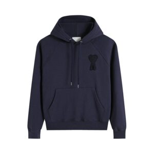 Heart Embroidery Streetwear Navy Hoodie AMI