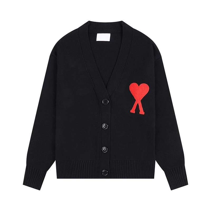 AMI Red Heart Cardigan Black