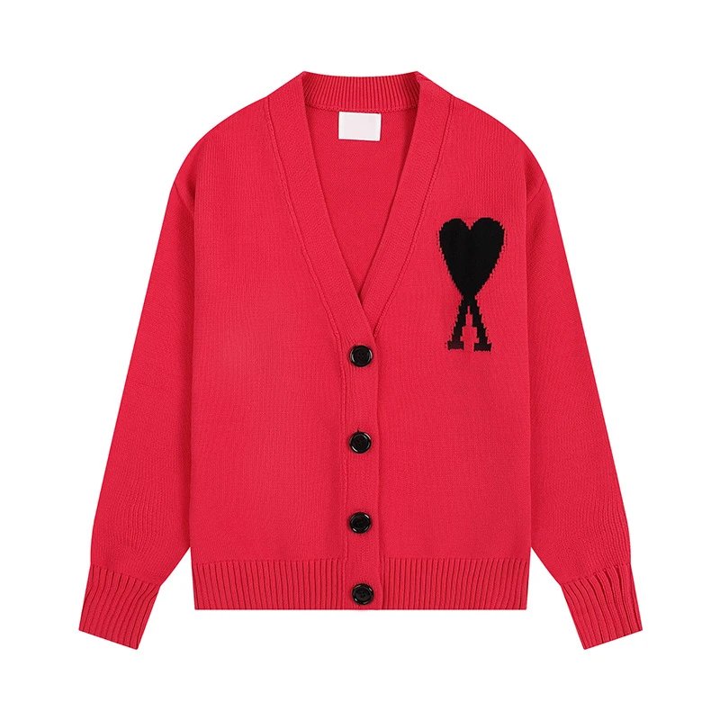 AMI Heart Pattern Red Cardigan