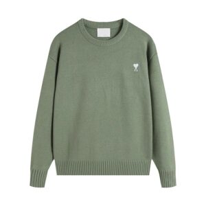 AMI Embroidered Casual Green Sweater