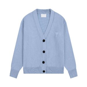 AMI Heart Pattern Casual Light Blue Cardigan