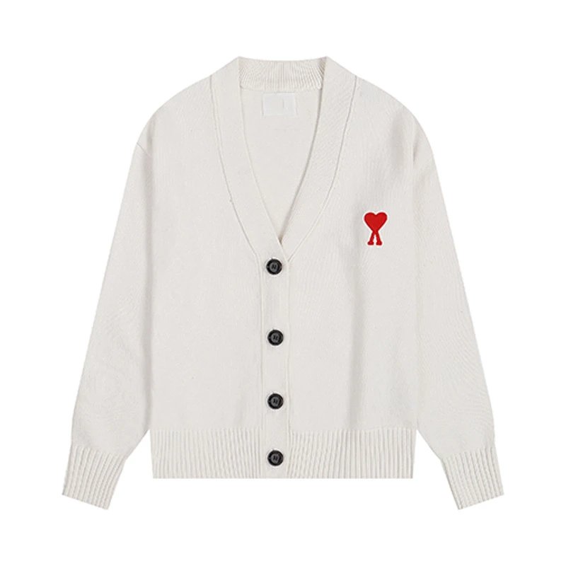 AMI Heart Pattern A-Line White Casual Cardigan