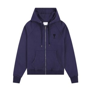 AMI Hooded Zipper Navy Sweatshirt