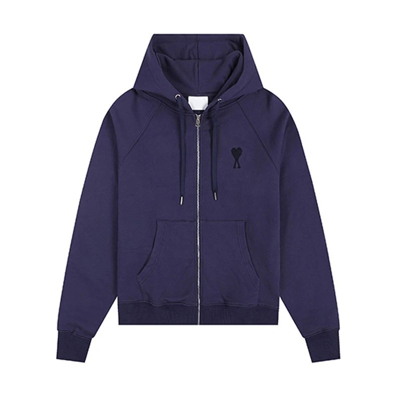 AMI Hooded Zipper Navy Sweatshirt