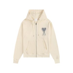 AMI Love Series Casual Hooded Off-White Sweatshirt