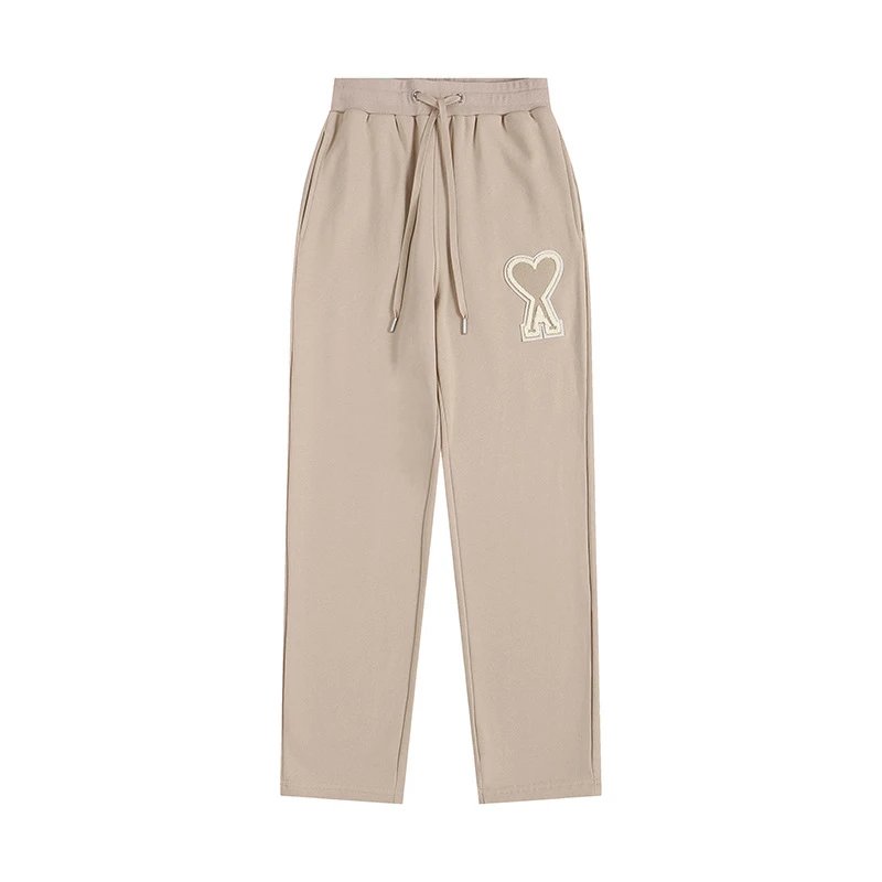 AMI Heart-Embroidered Off-White Casual Pants