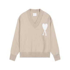 Heart V-Neck Beige Sweater AMI