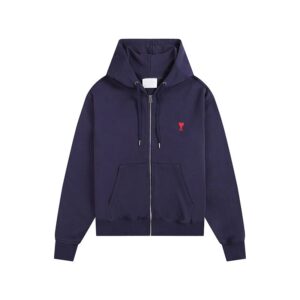AMI Hooded Zip-Up Navy Sweatshirt