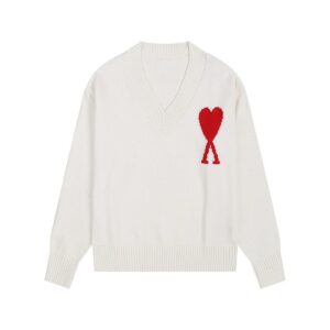 Heart Series V-Neck White Sweater AMI