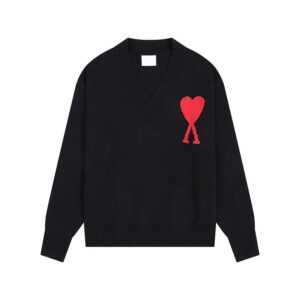 Heart V-Neck Black Sweater AMI