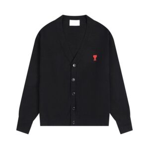 AMI Heart Embroidery Black Cardigan