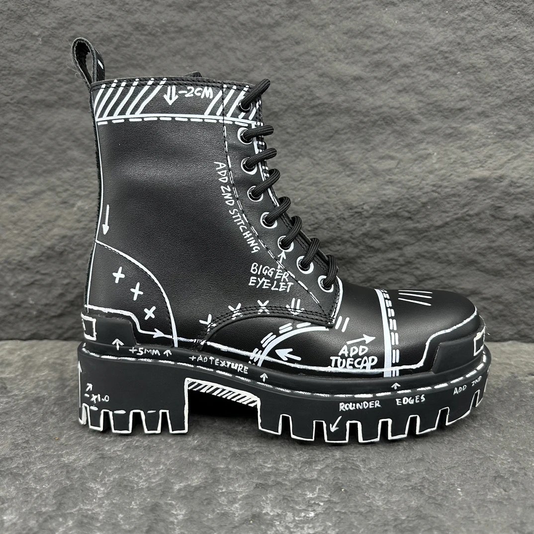 Balenciaga Graffiti Boots with Thick Soles in Black
