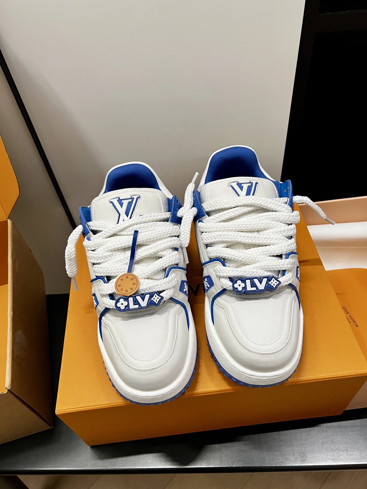 Louis Vuitton Trainer White and Blue Sneakers