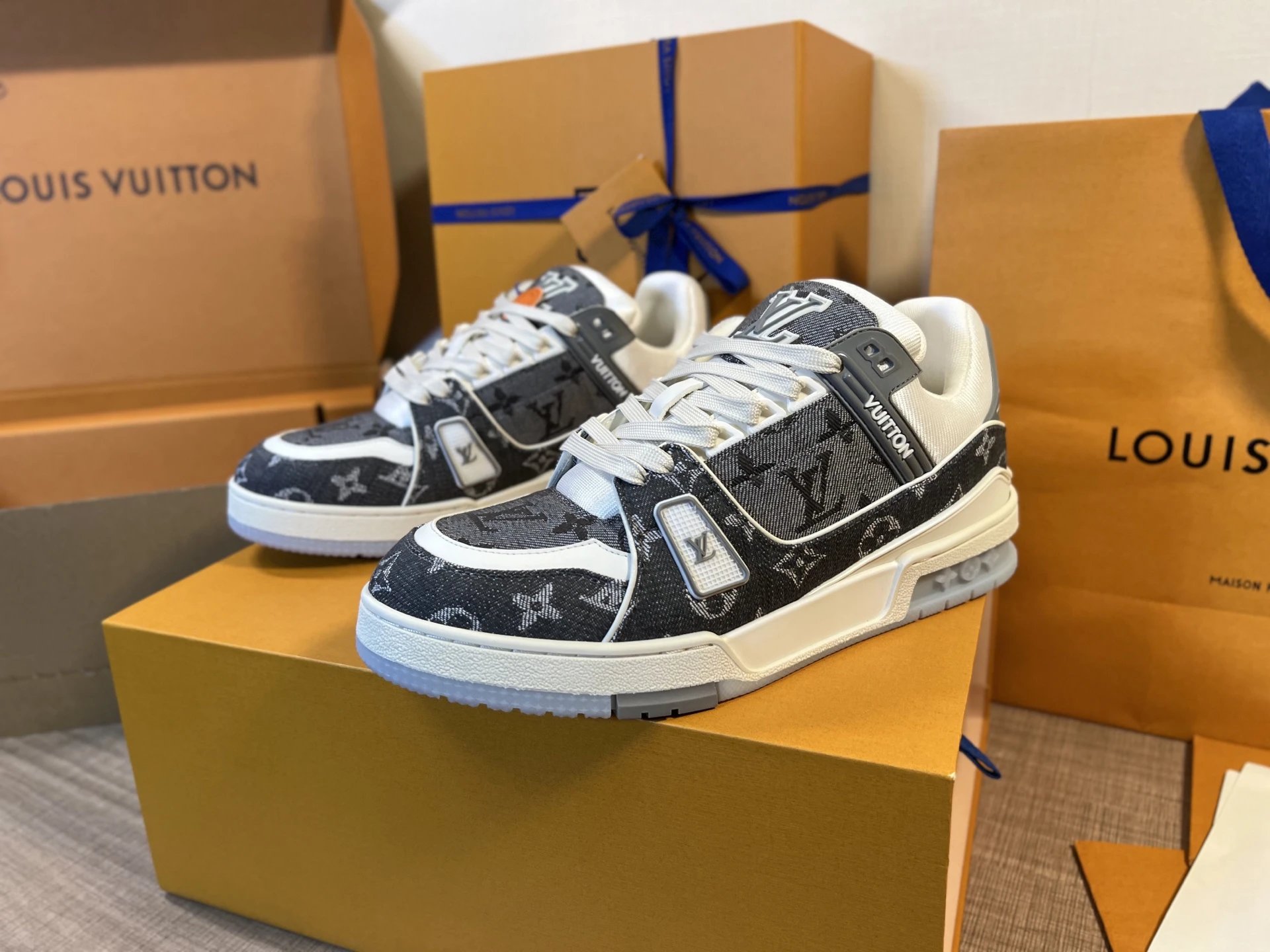 Louis Vuitton Trainer Gray and Brown Casual Shoes