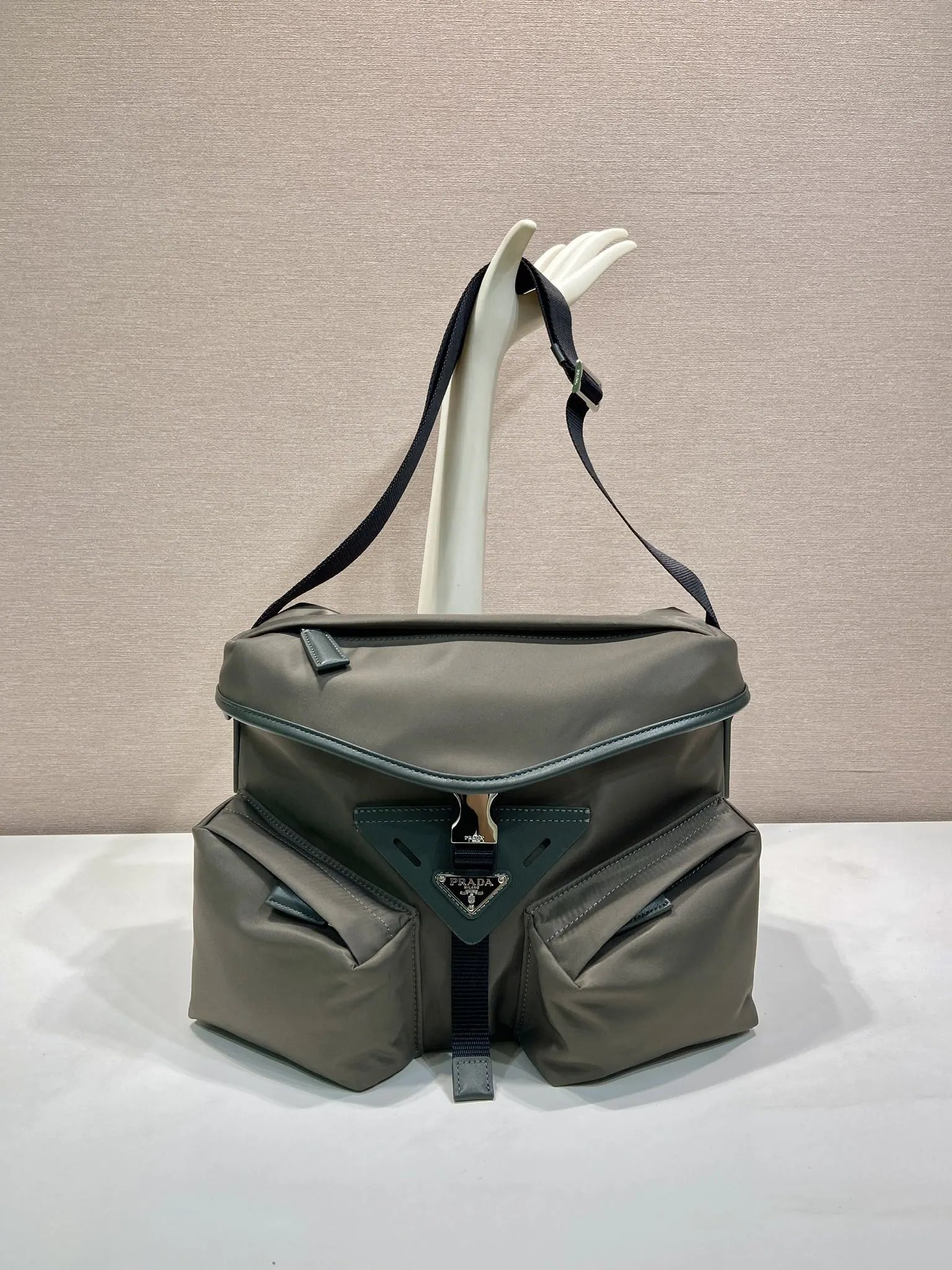 PRADA Tri-Stripe Gray Shoulder Bag