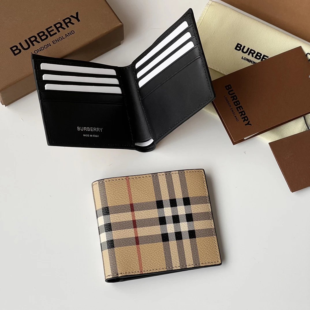 BURBERRY Check Pattern Beige Wallet
