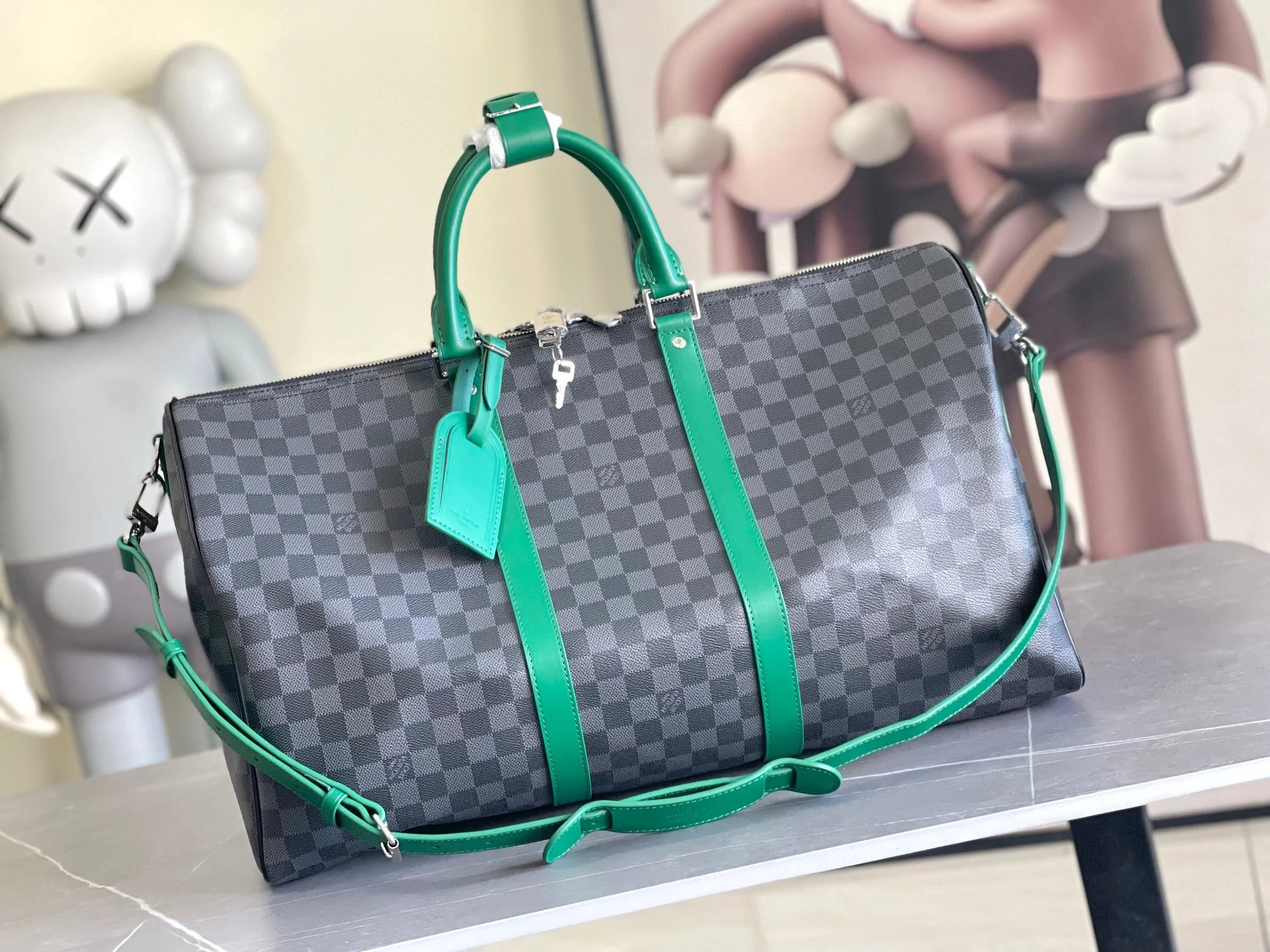 Louis Vuitton Keepall Checkered Grey-Green Bag